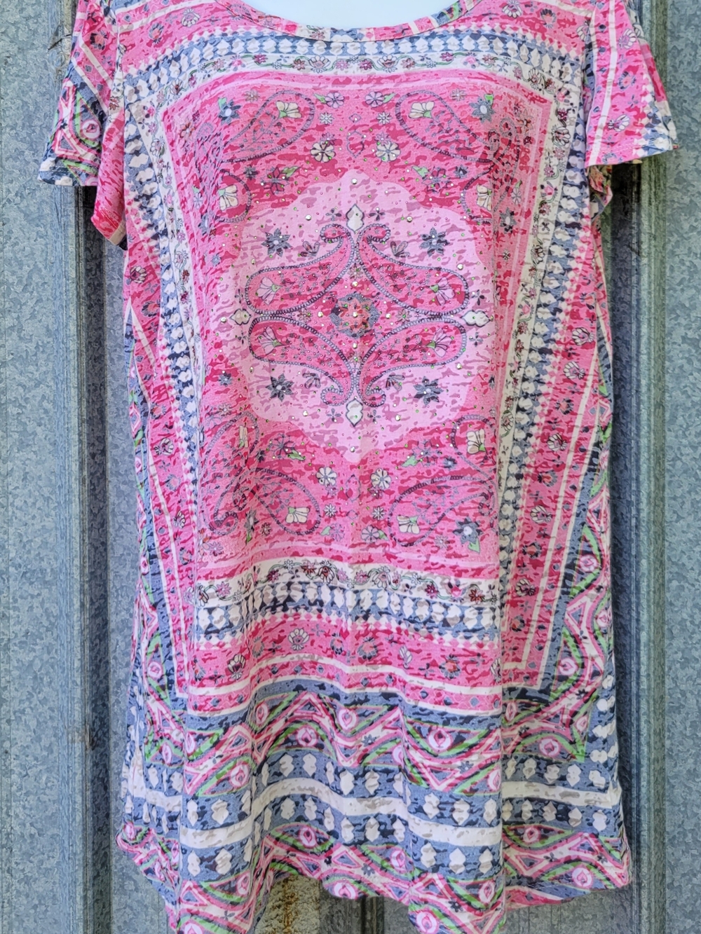 Women’s Pink Floral Bandana-Print Tunic Top